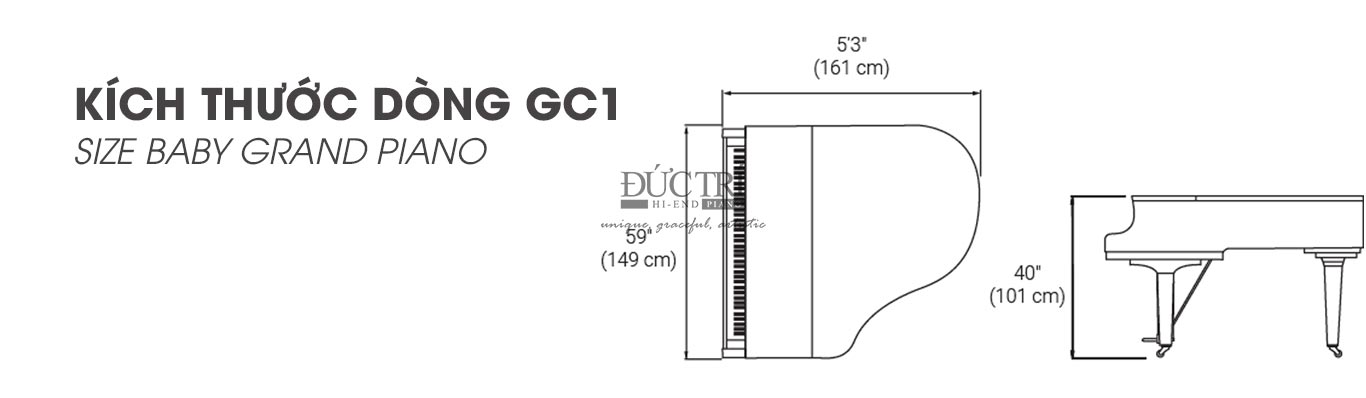 Kích thước đàn grand piano gc1.