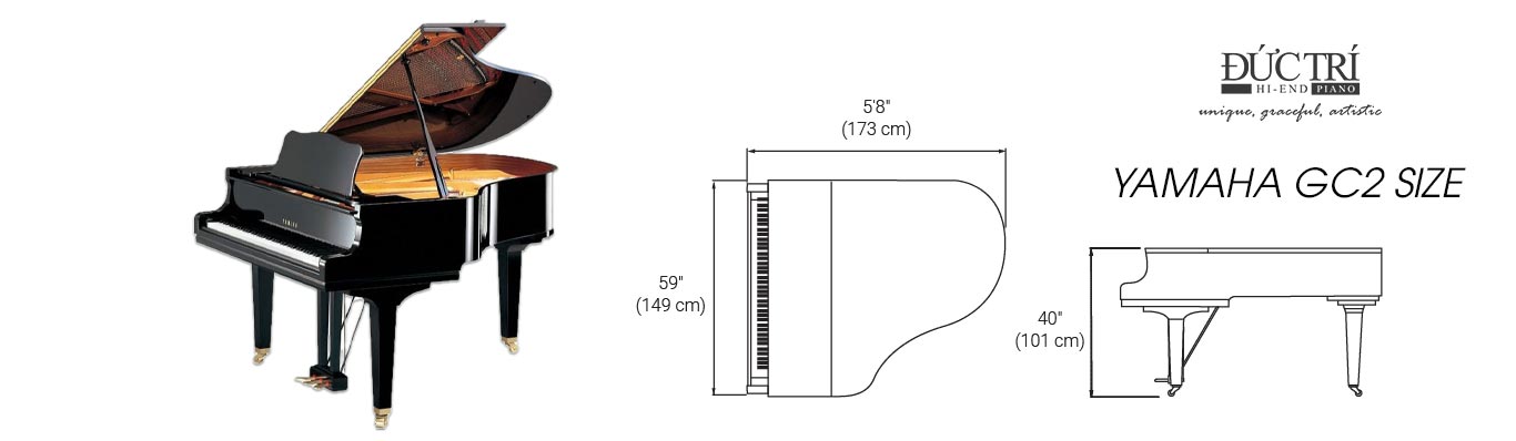 Kích thước đàn piano yamaha gc2 pe