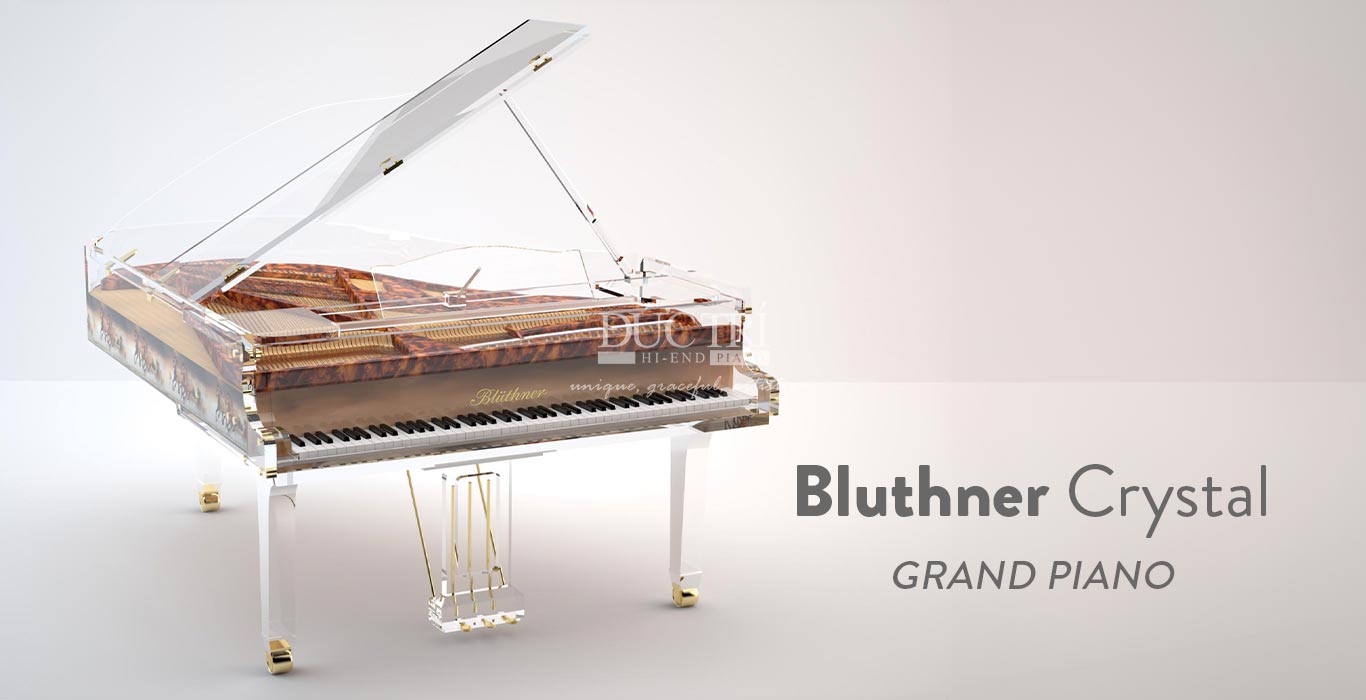 Đàn piano Blüthner Crystal thể hiện thiết kế grand piano Haute Couture với kính trong suốt điêu khắc