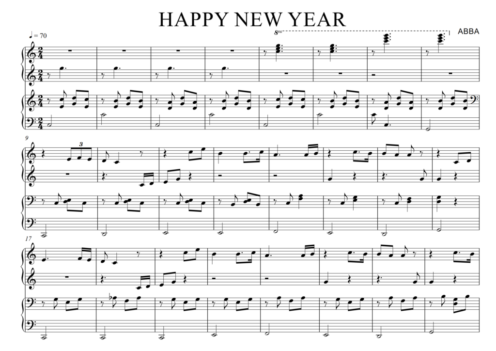 Happy New Year là bản nhạc quen thuộc dành cho người mới tập chơi theo Cách đánh đàn piano theo số