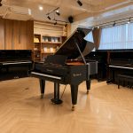 Cây đàn piano Bösendorfer 185VC đặt trong không gian library piano