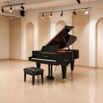 Đàn piano grand Bösendorfer 200 màu đen trong phòng trưng bày vòm sáng