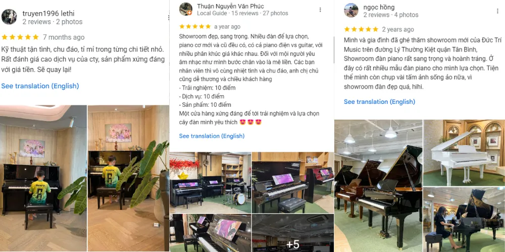 Đánh giá của khách hàng trên Google Map về Piano Đức Trí