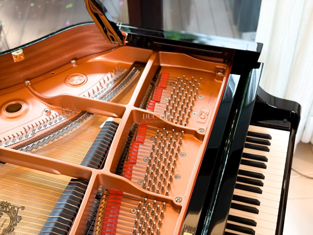 Cận cảnh bộ dây, khung cộng hưởng và bàn phím của đàn Yamaha DC2X Disklavier