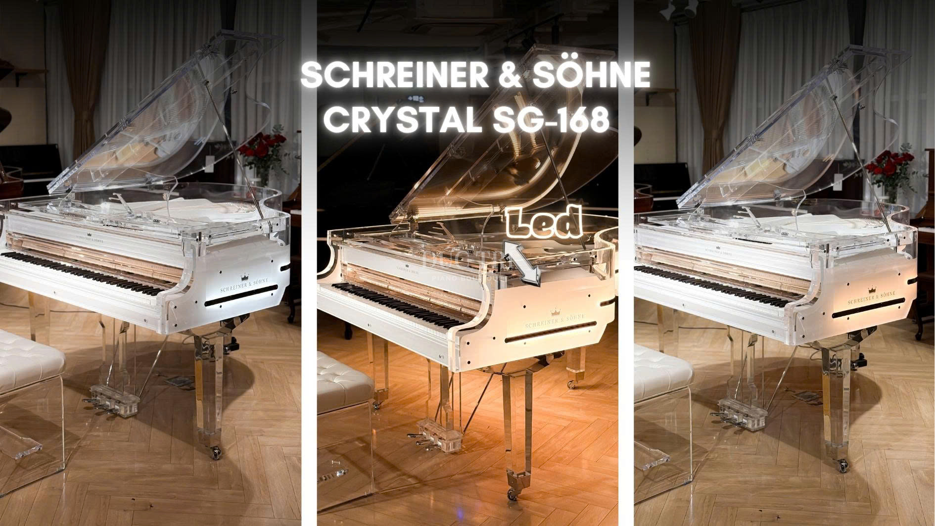 Schreiner Sohne Crystal Grand Piano 2 Schreiner & Söhne Crystal Schreiner & Sohne Crystal Grand Piano - Phiên bản bổ sung LED tuỳ chỉnh, phù hợp với sân khấu và nhu cầu giải trí tại gia.