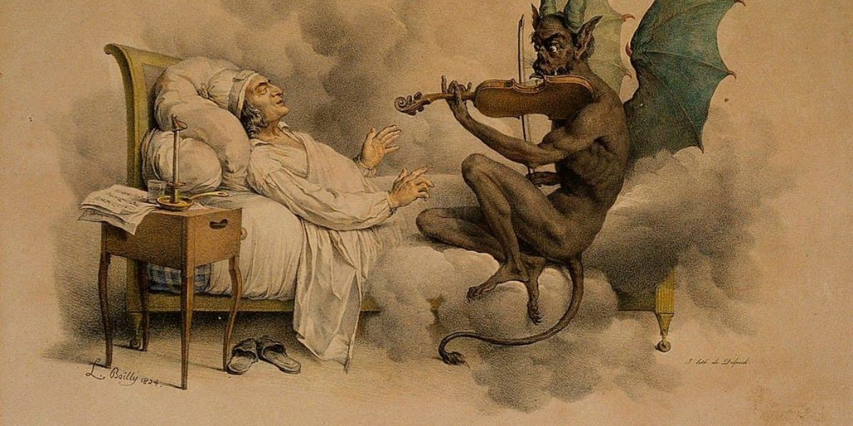 Giuseppe Tartini nam mo thay minh ky mot ban giao keo ban linh hon cho Ac quy Âm giai của quỷ Giuseppe Tartini nằm mơ thấy mình ký một bản giao kèo bán linh hồn cho Ác quỷ.