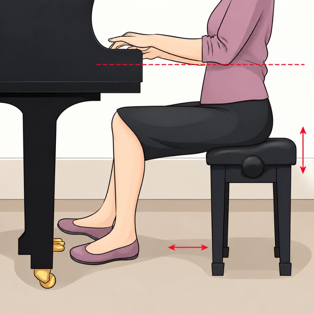 Chieu cao ghe va khoang cach ngoi dan chuan tư thế ngồi đánh đàn piano Chiều cao ghế và khoảng cách ngồi đàn chuẩn xác