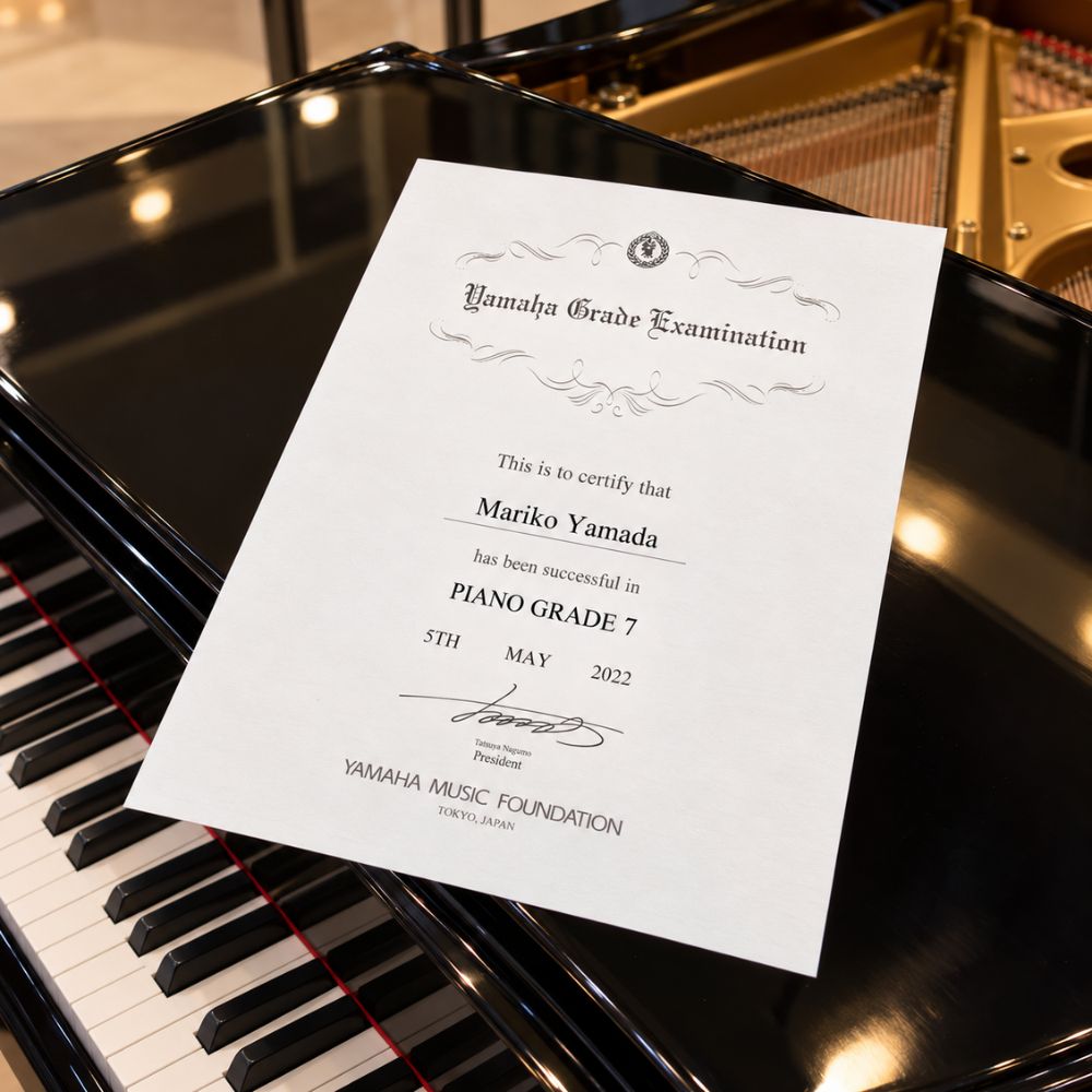Giay chung nhan Yamaha Grade Test cấp độ piano Giấy chứng nhận Yamaha Grade Test