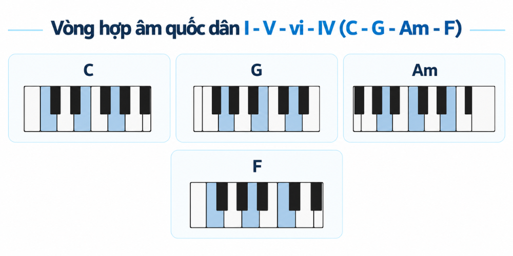 Vong hop am quoc dan I V vi IV C G Am F hợp âm pop ballad Vòng hợp âm quốc dân I - V - vi - IV (C - G - Am - F)