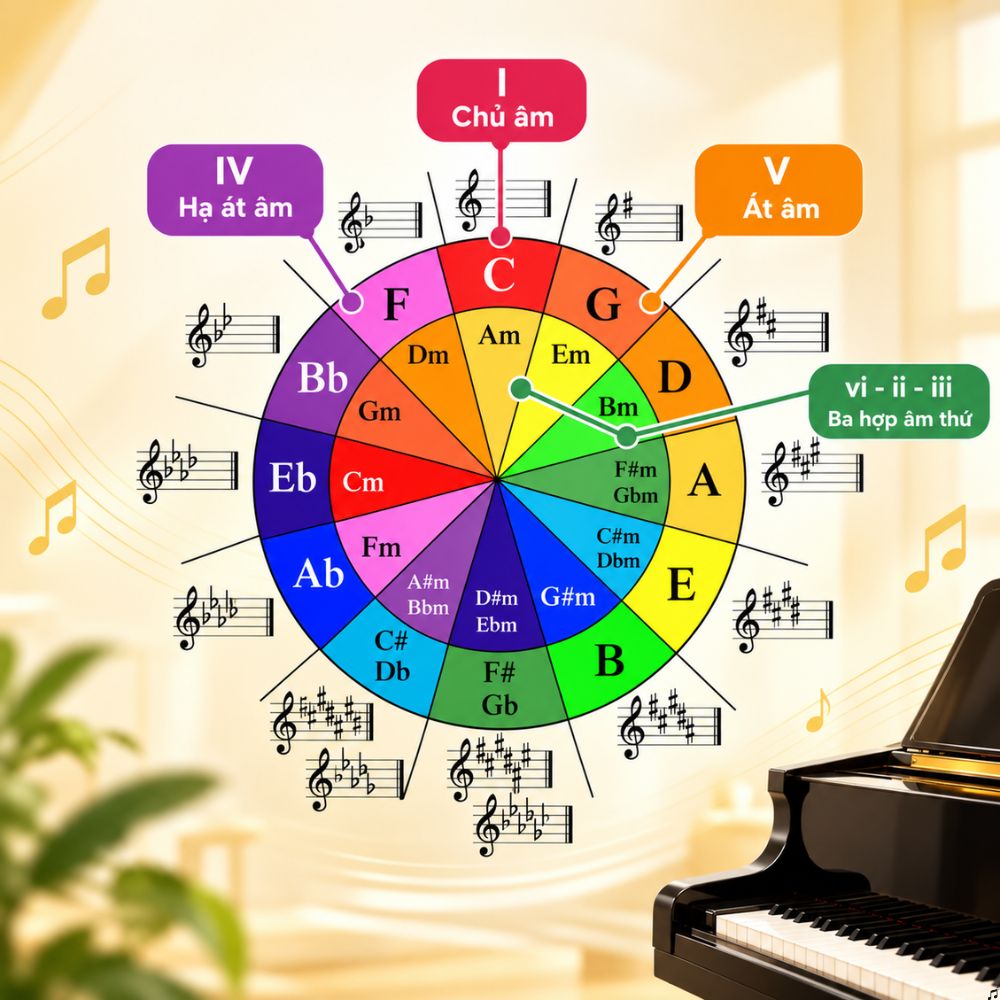 Xac dinh bo 6 hop am gia dinh trong vong tron quang 5 vòng tròn quãng 5 Xác định bộ 6 hợp âm gia đình trong vòng tròn quãng 5